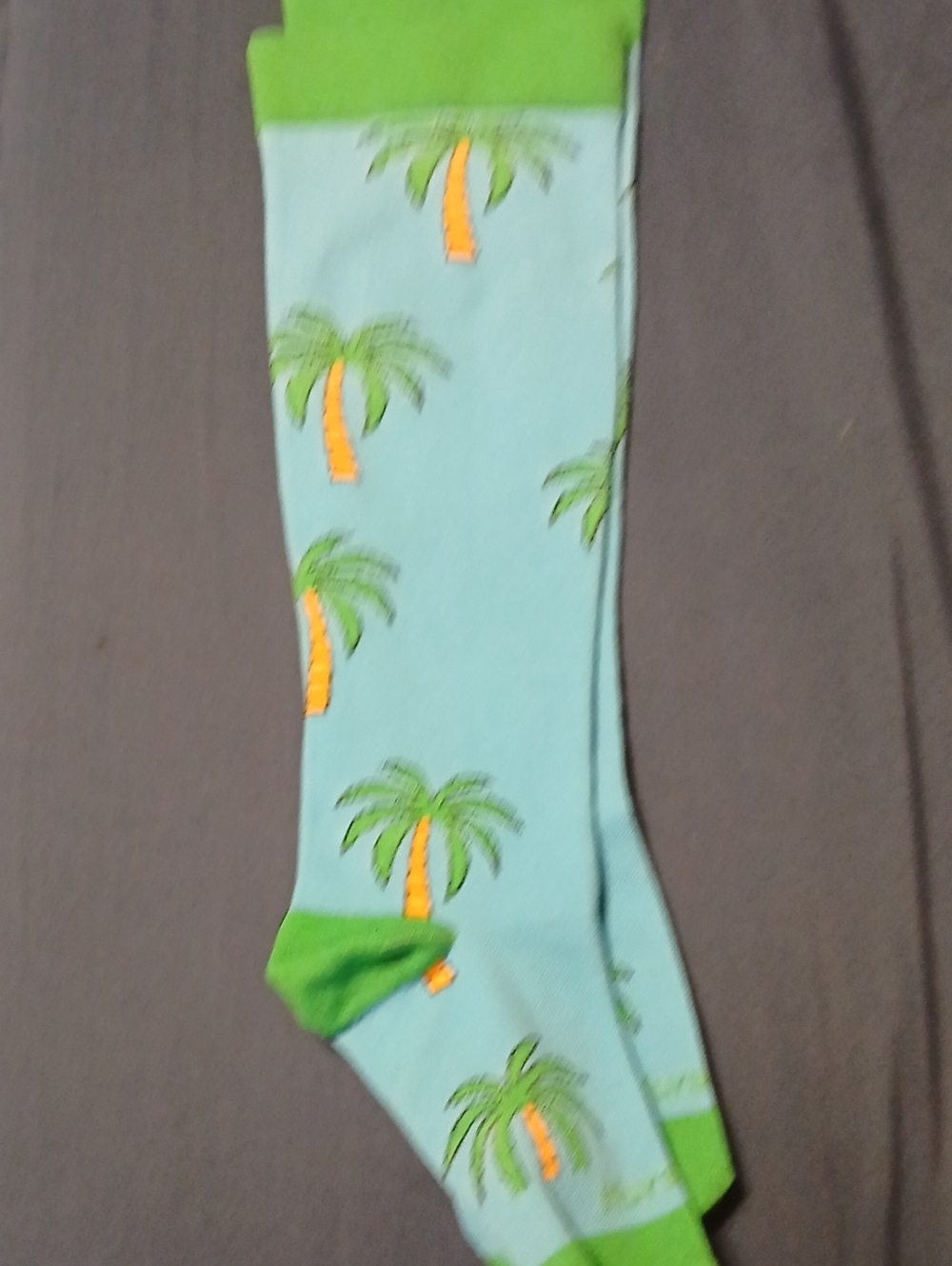Light Blue Palm Tree Crew Socks with Green Accents